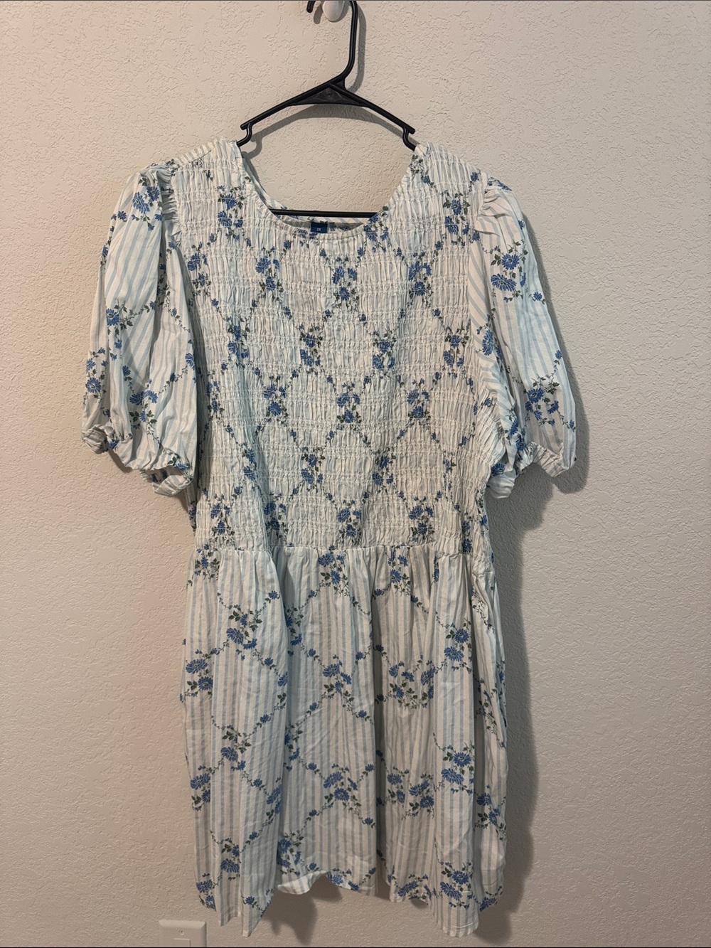 Old Navy Blue and White Floral Smocked Mini Dress